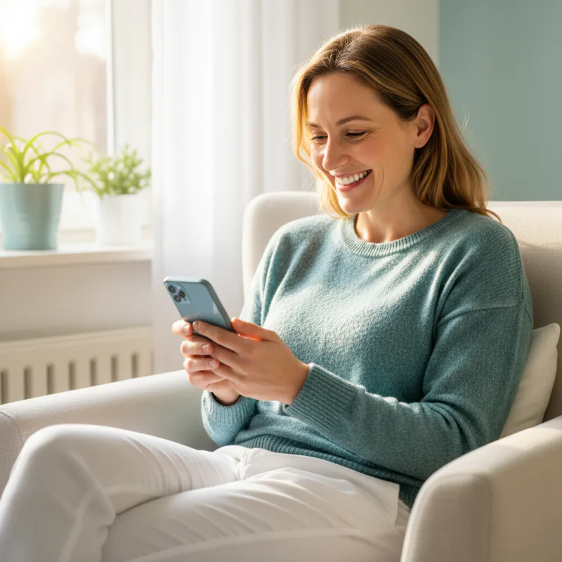 Symbolische afbeelding: persoon leest ontspannen op een tablet thuis